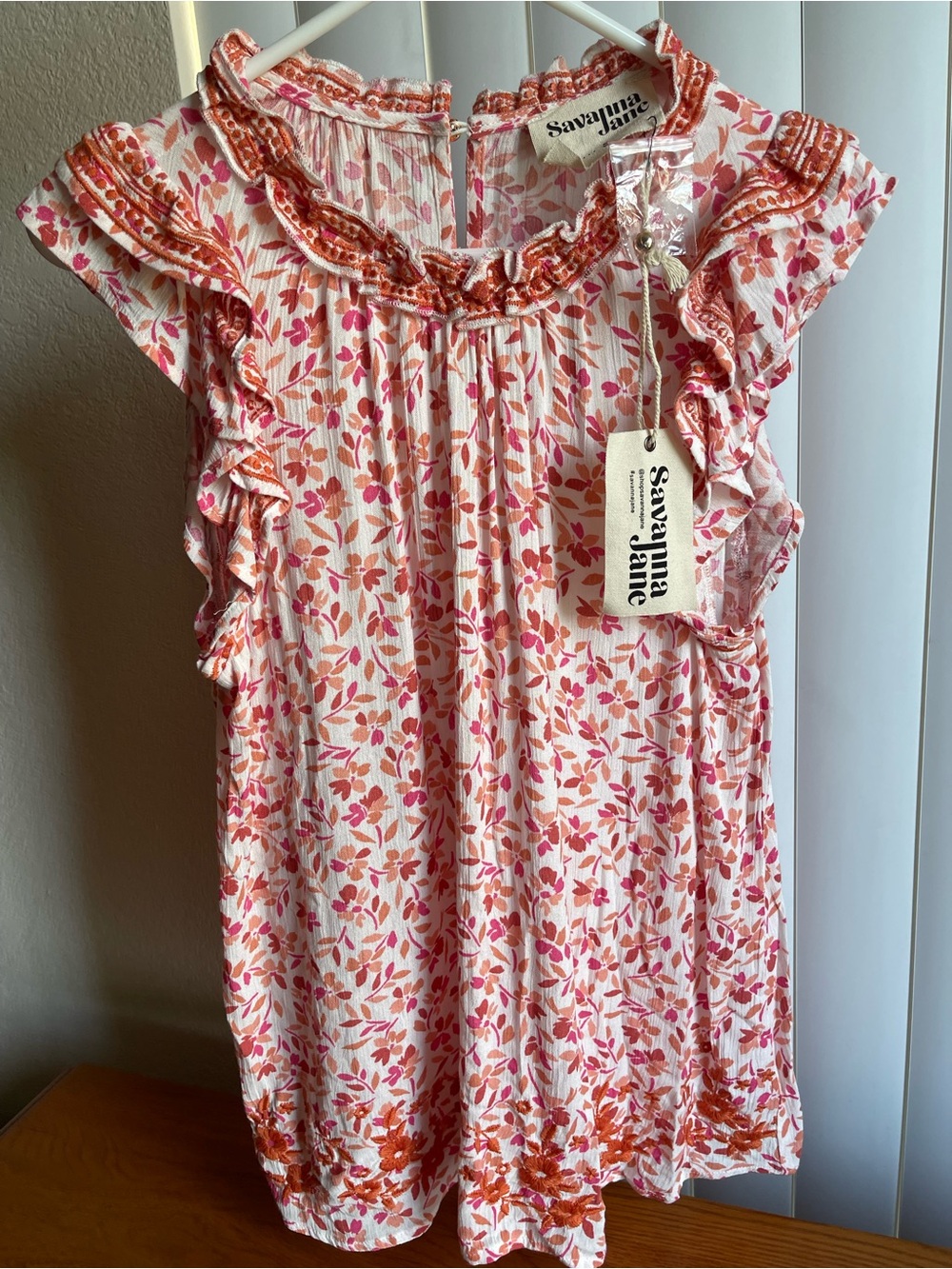 Savanna Jane Floral Ruffle Sleeve Blouse Size Small